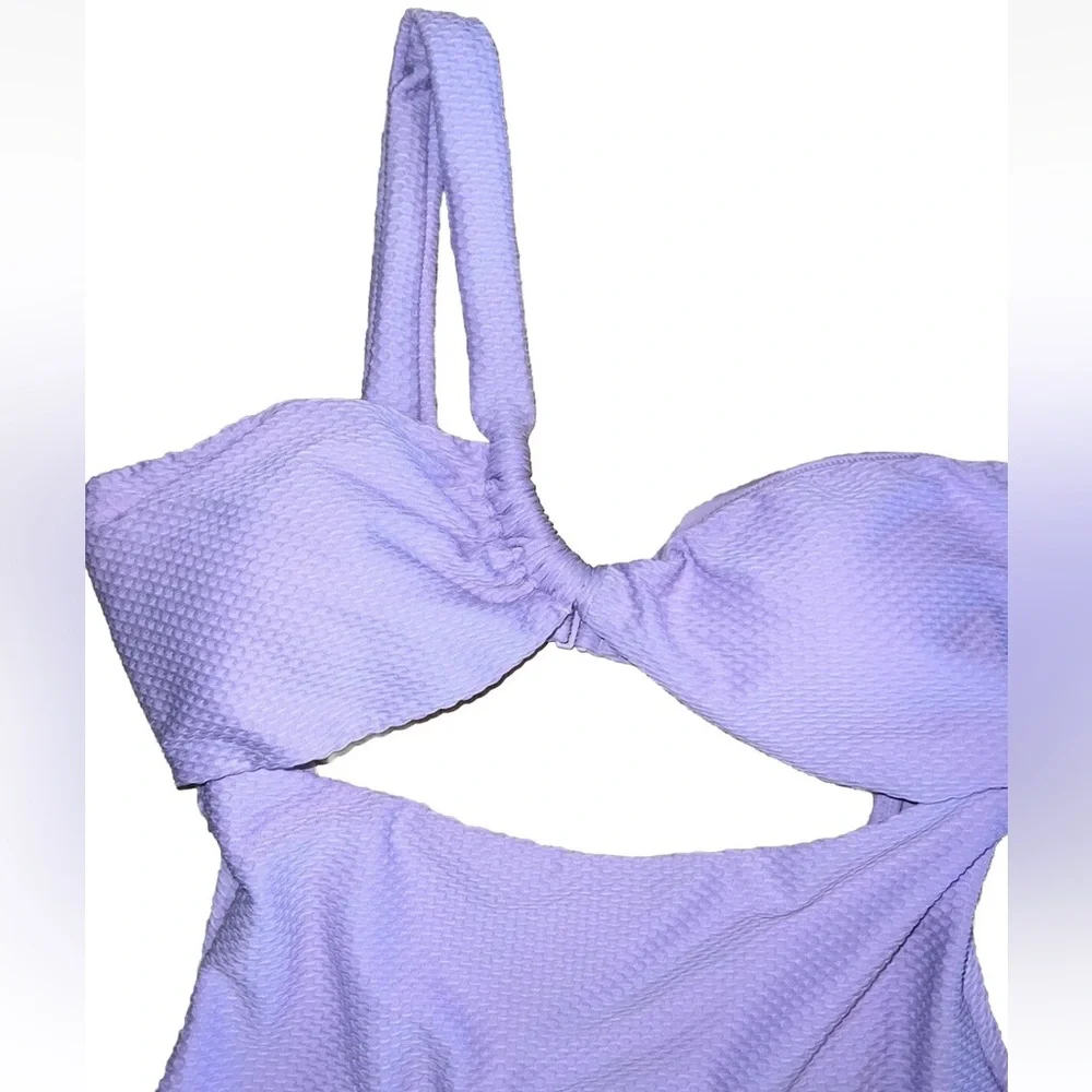 Aerie Jacquard One Shoulder Bandeau Padded One Piece Swimsuit Sz L